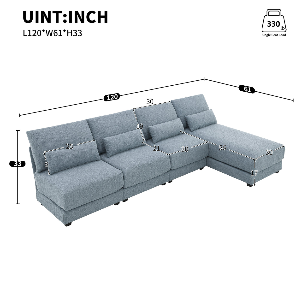 PAVEXA 120" Sectional Sofa