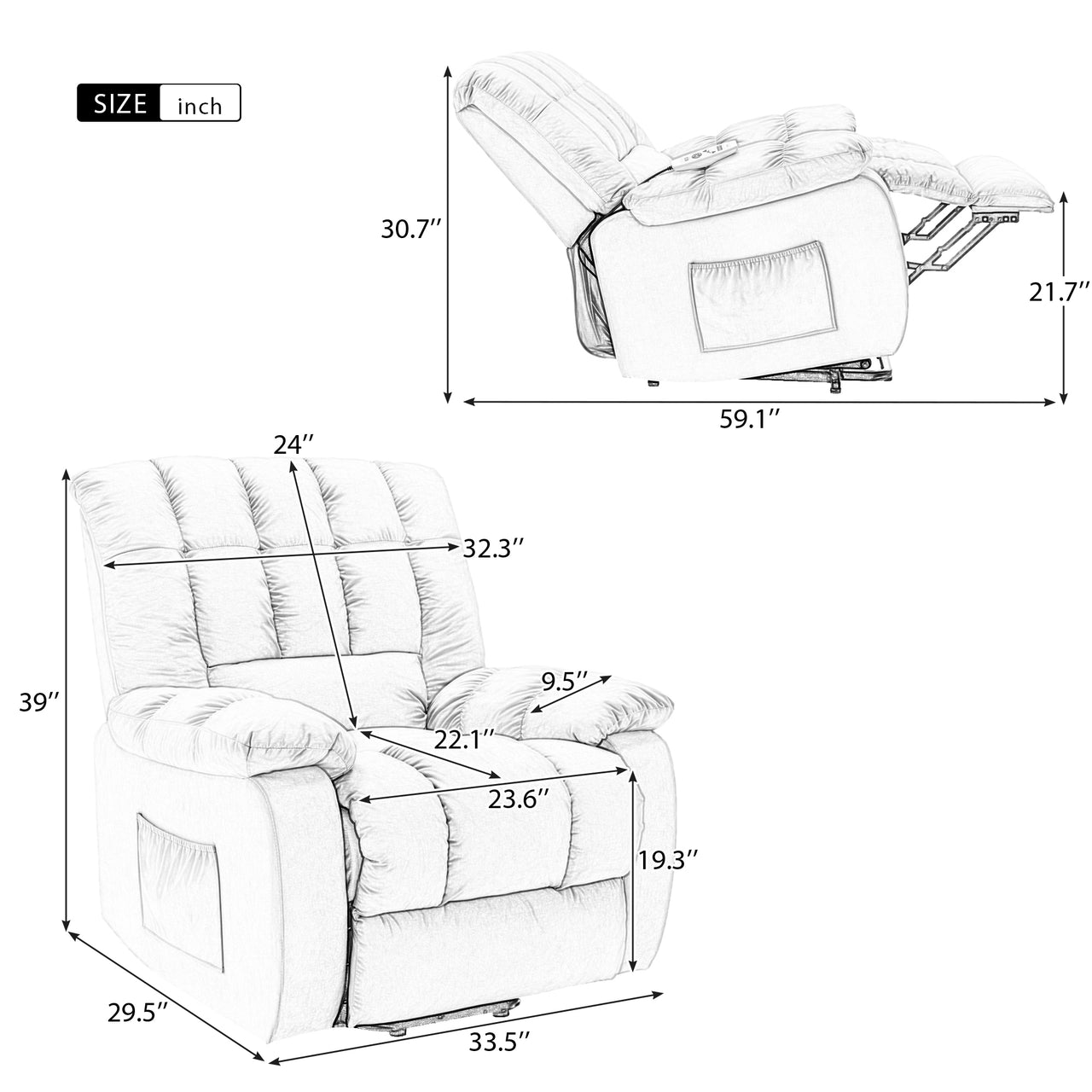 VORIAN 33" Recliner Chair with Heat Massage