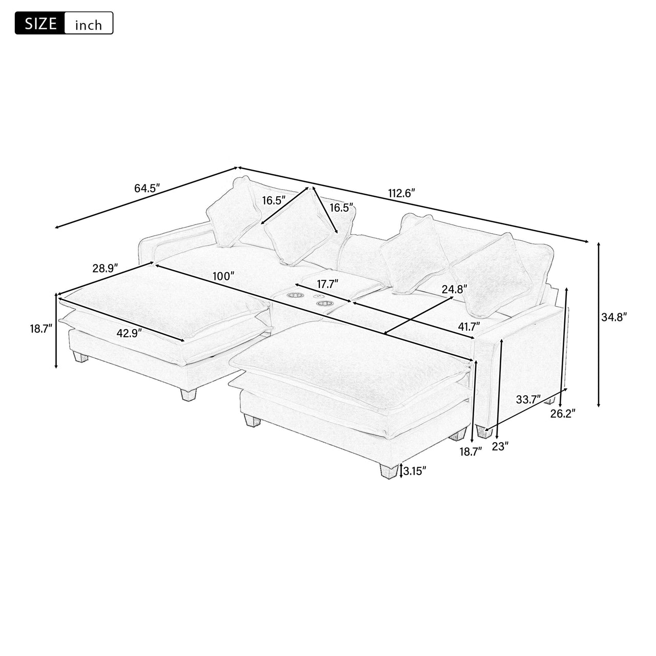 VELVORO 113" Sectional Sofa