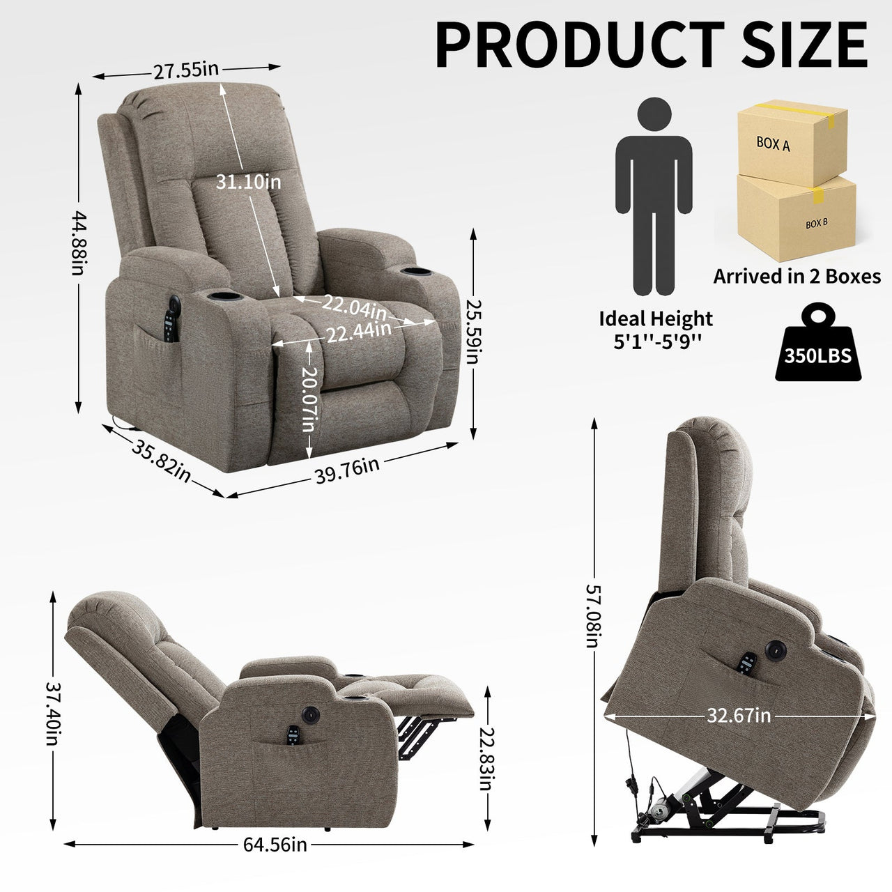 COZYLift 40" Recliner with Heat Massage - 0988