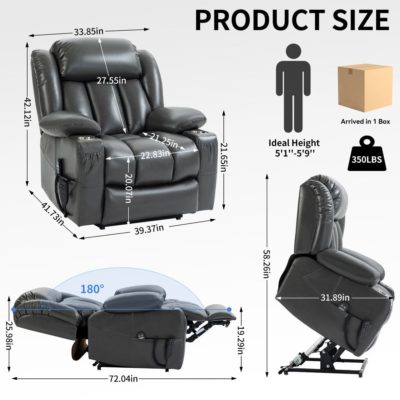 COZYLift 39" Recliner with Heat Massage - 7717