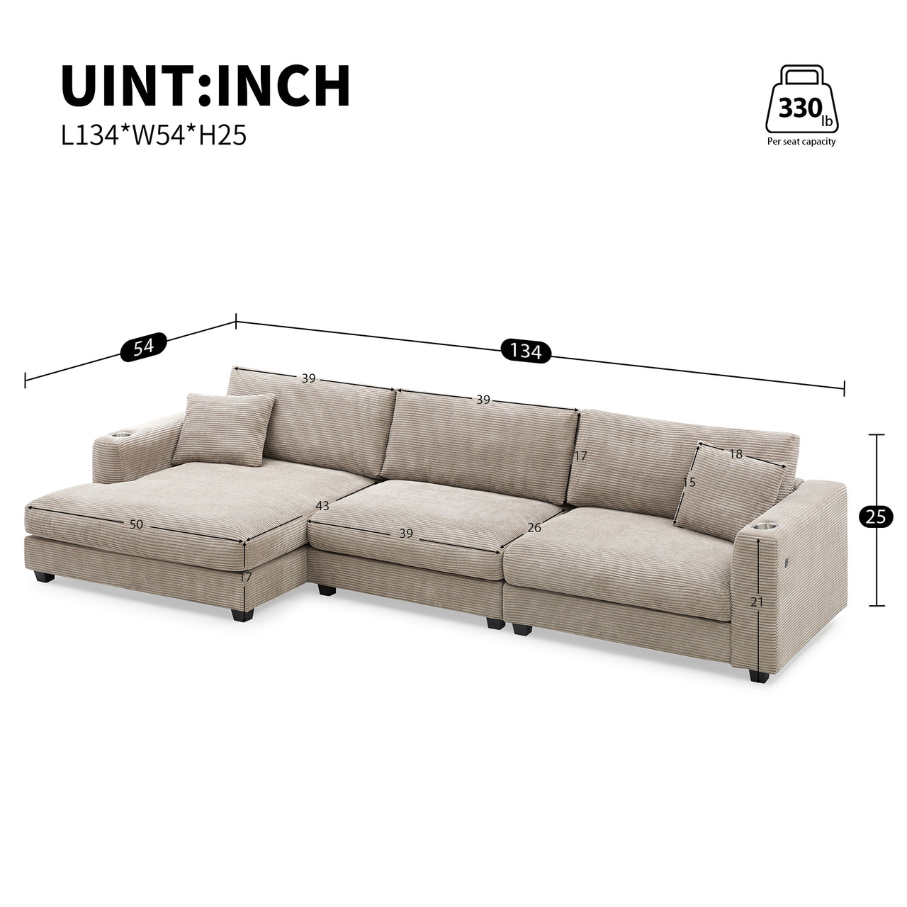 LYORAN 134" Sectional Sofa