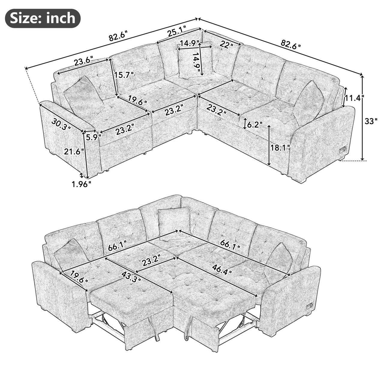 EVOXIS 83" Sectional Sofa