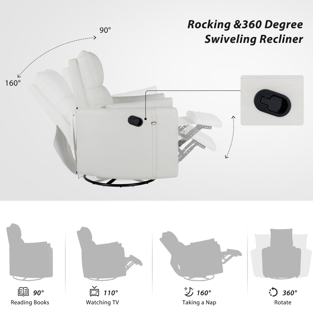 SYLVOX 33" Swivel Recliner Chair