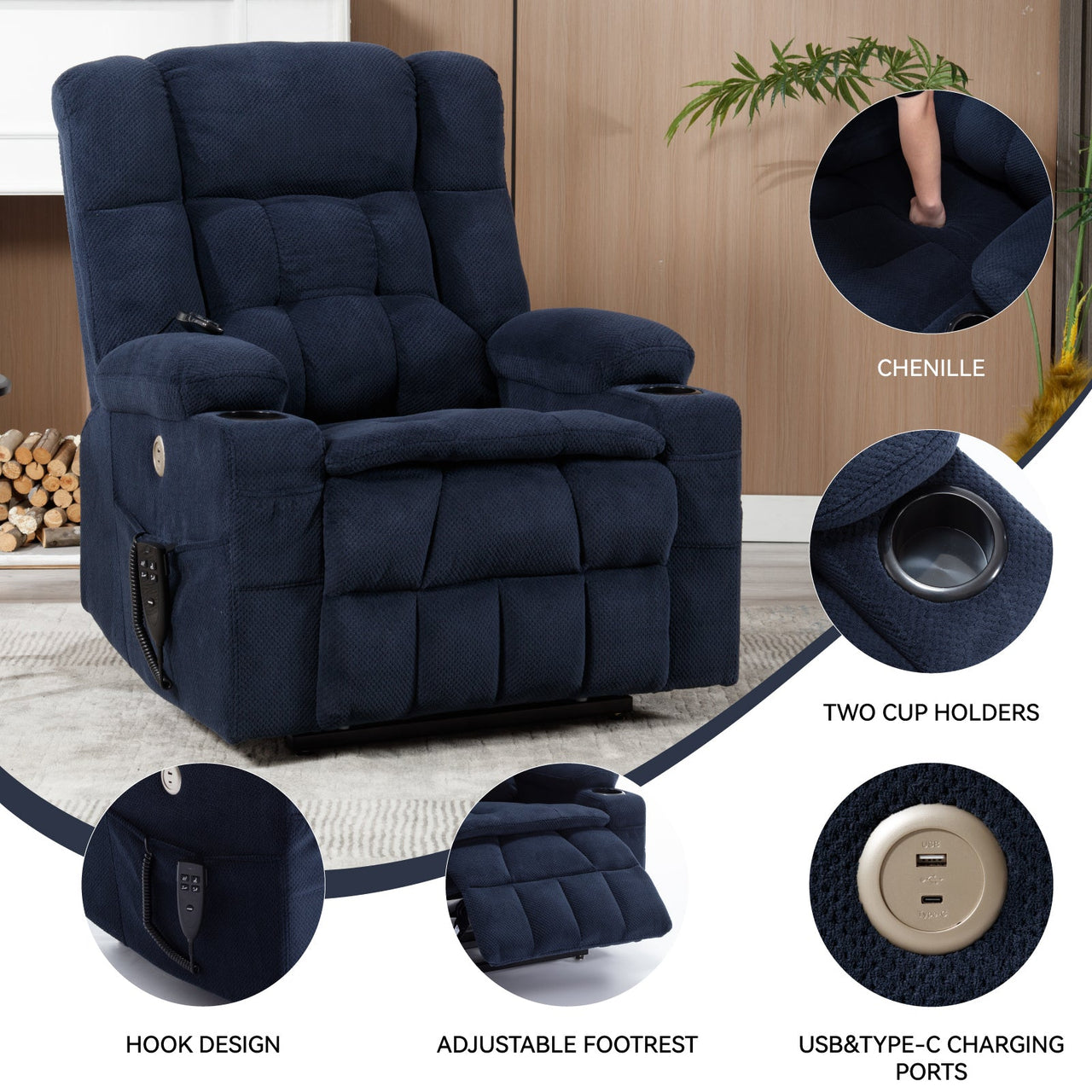 COZYLift 37" Recliner with Heat Massage - 8013