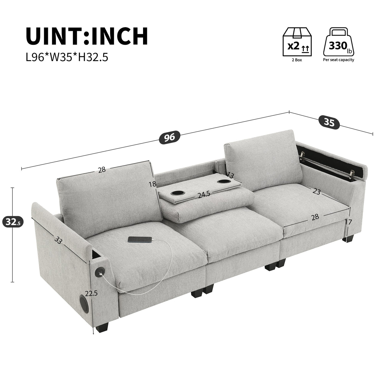 TIVORA 96" Sectional Sofa