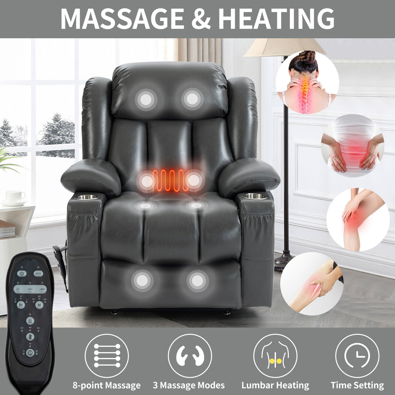 COZYLift 39" Recliner with Heat Massage - 7717