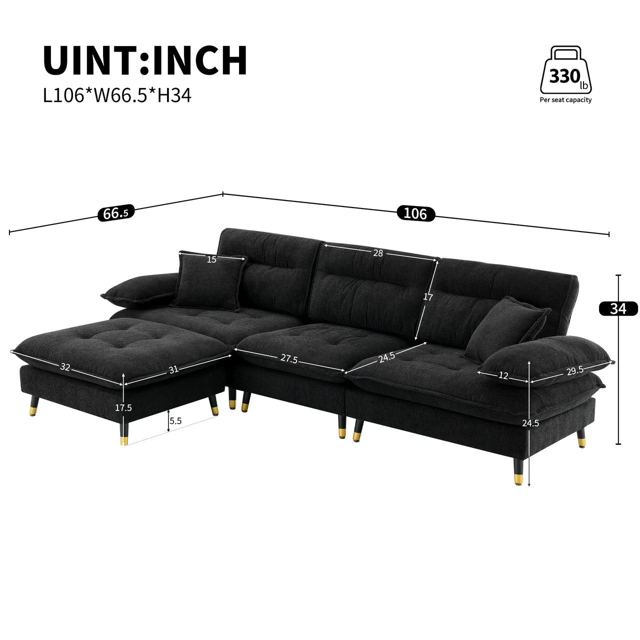 IMPLIX 106" Sectional Sofa