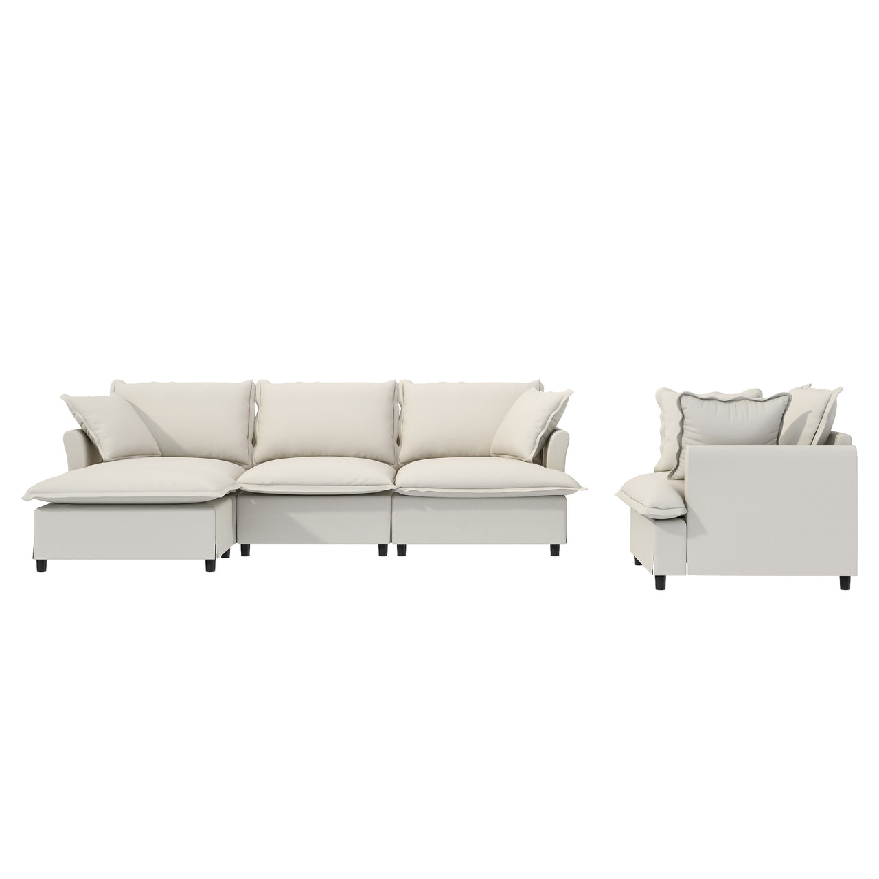 XEVION 94" Sectional Sofa 4-Seats & 1-Ottoman