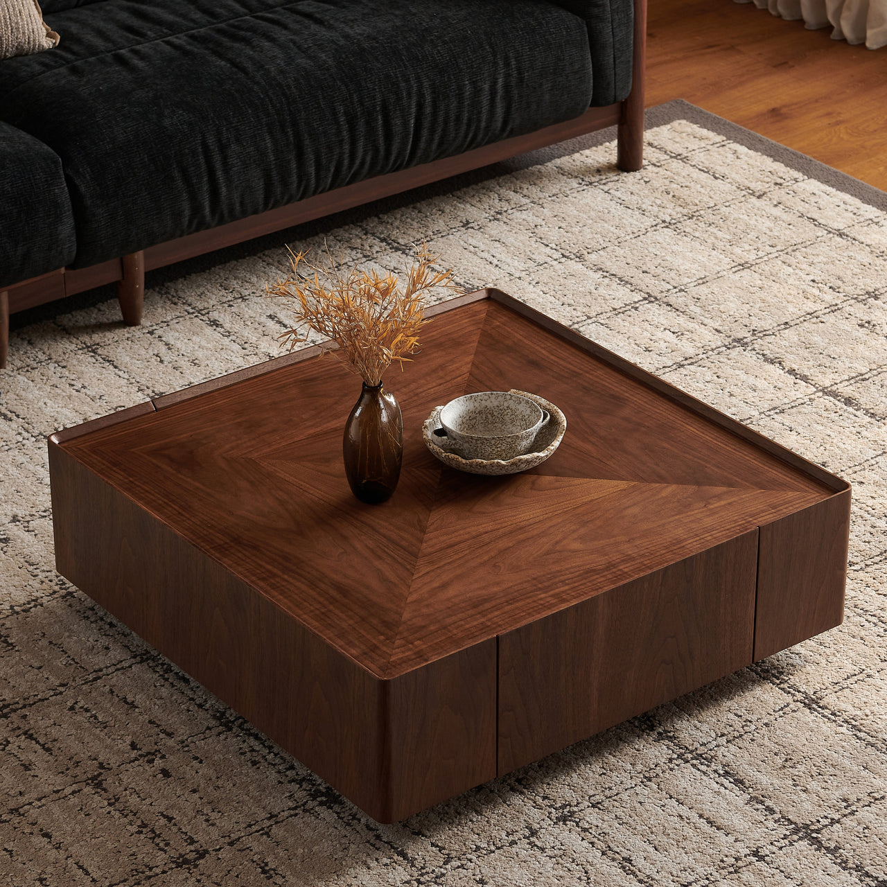 BRENZIA Square Walnut Coffee Table