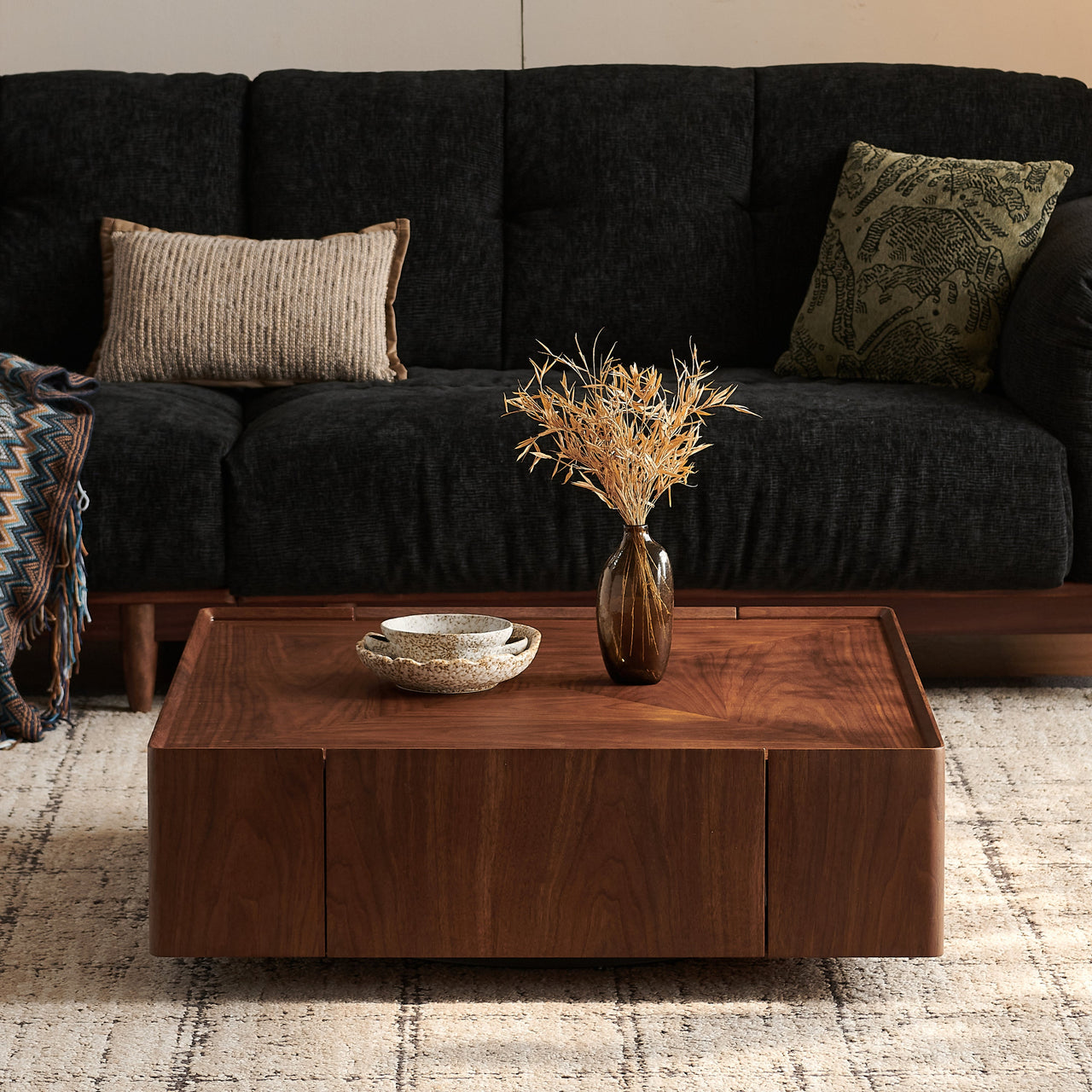 BRENZIA Square Walnut Coffee Table