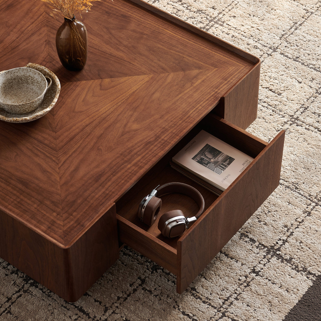 BRENZIA Square Walnut Coffee Table