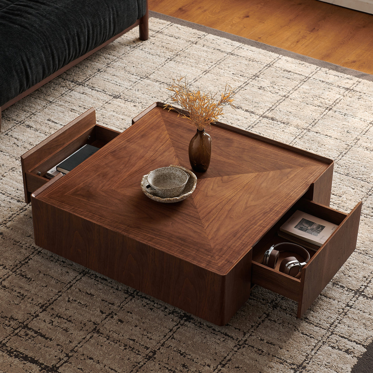 BRENZIA Square Walnut Coffee Table